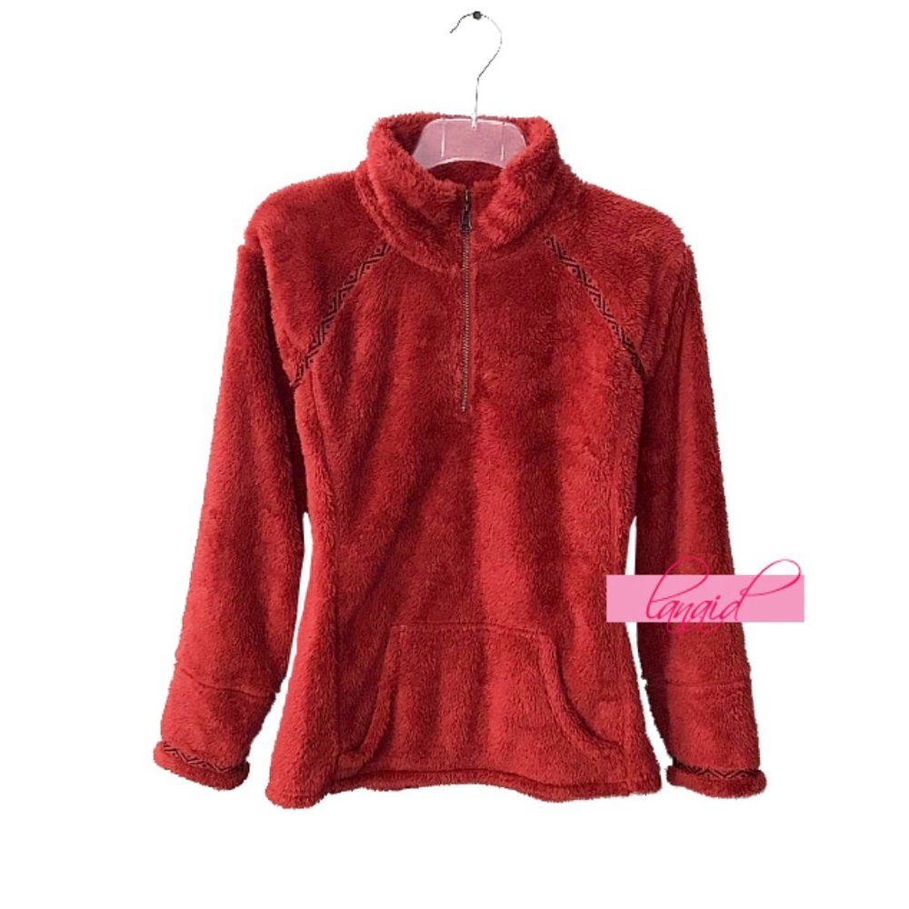 NEW Dylan True Grit Plush Half-Zip Pullover Brick Warm Sherpa Fuzzy Shearling S